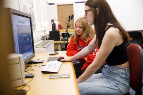Students work on a digital media project