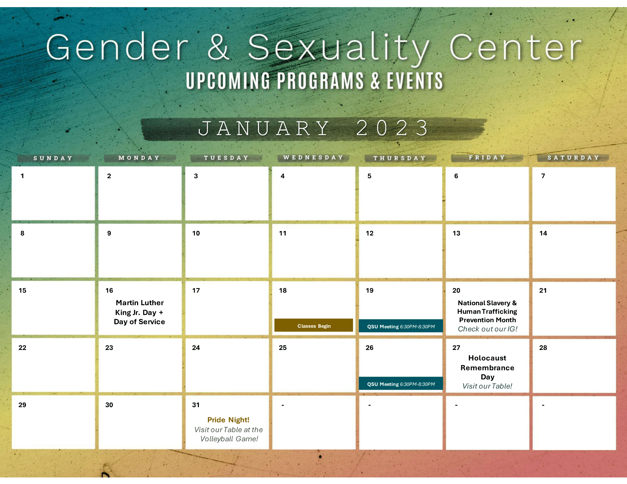 January GSC Events Calendar
