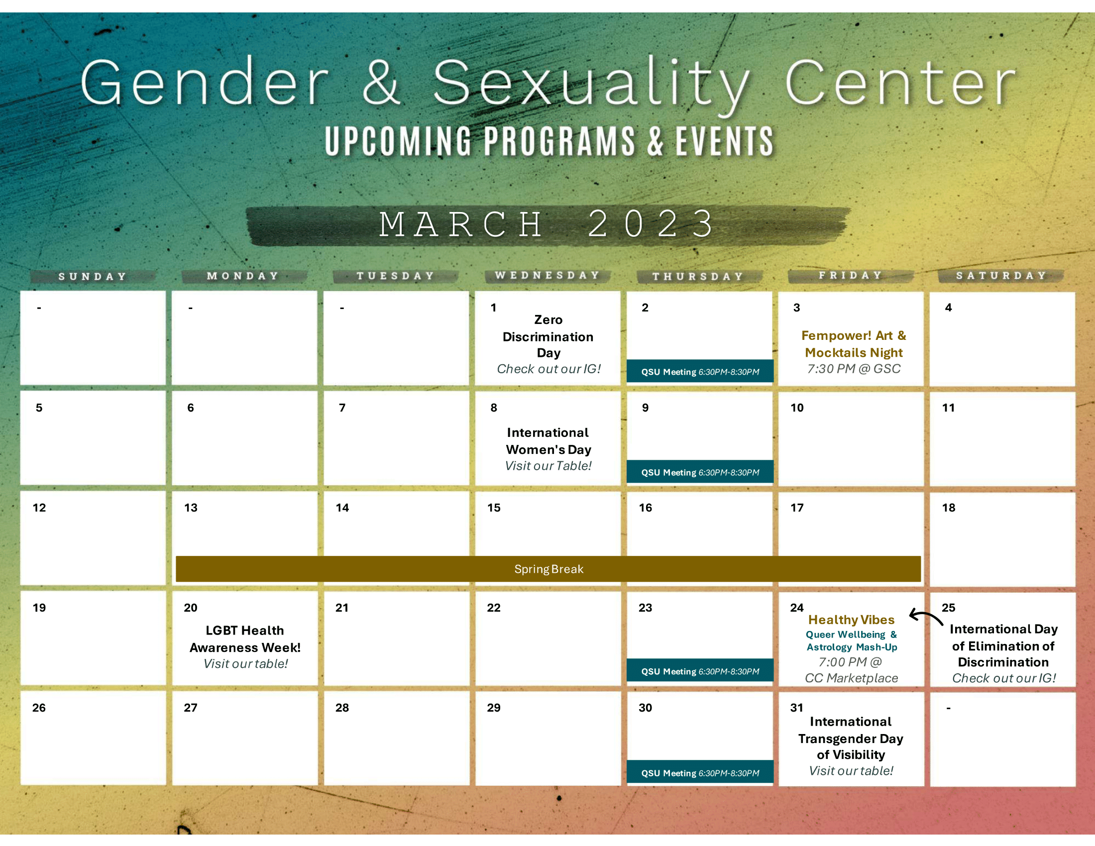 March GSC Events Calendar